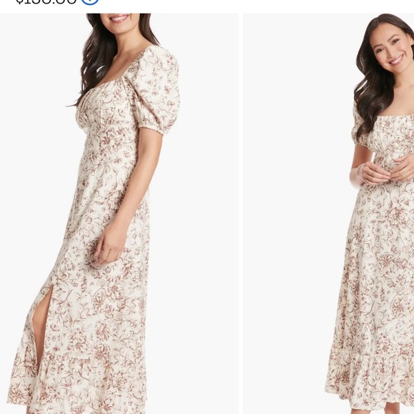 London Times Cream Floral Midi Dress - Picture 1 of 3